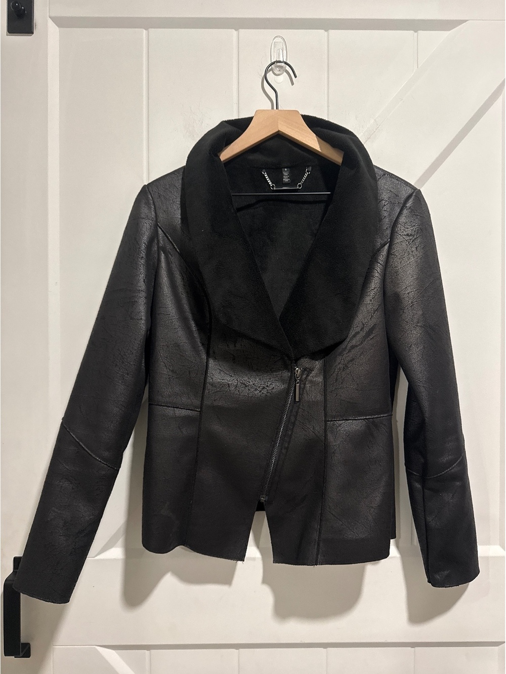 White House Black Market Women's Black Faux Leather Asymmetrical Jacket, Size S